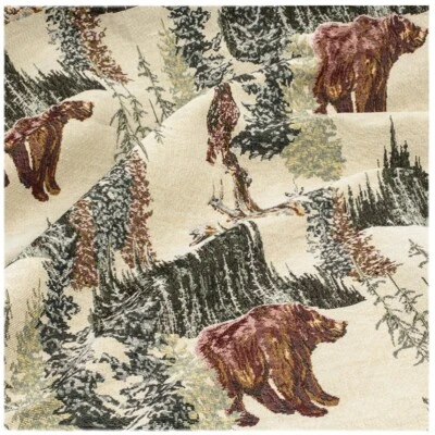 Mountain Bear Vintage Jacquard Tapestry Upholstery Decor Fabric Sewing BTHY DIY - Image 1 of 4
