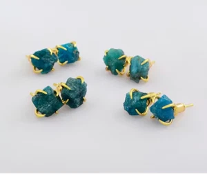 Apatite Raw Stone Natural Good Energy Healing Crystal Stud Gold Stud Earrings - Picture 1 of 11