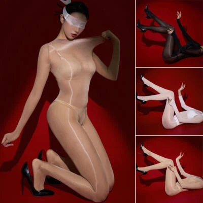 Macacão feminino brilhante brilhante sem virilha bodysuit náilon bodyhose meias corporais - Imagem 1 de 4