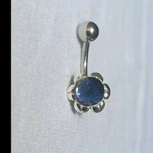 Sterling Silber Schmuck Blume Bauch Ring mit Spezialeffekten Stein - Bild 1 von 2