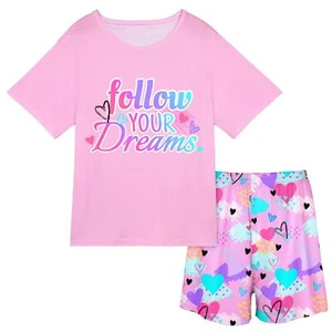 Girls Pajamas for Kids 2 PCS Summer Pjs Set Short Sleeve Top and Shorts Sleep... - Picture 1 of 5