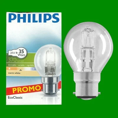 1x 28W =35W Philips Clear Round Golf Eco Halogen Light Bulbs Bayonet Cap B22 BC - Image 1 of 2