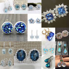 Women Jewelry  Silver Cubic Zirconia Ear Stud Hook Dangle Wedding Earrings