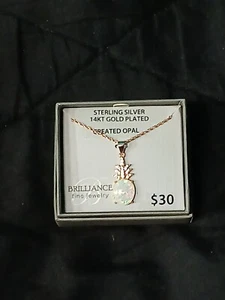 Sterling Silver 14kt Rose Gold Plated CZ & Created Opal Pineapple Pendant - Picture 1 of 4