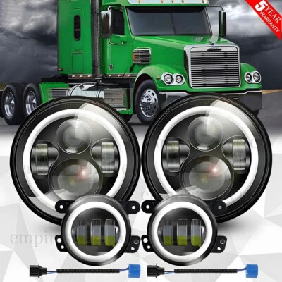 for Freightliner Coronado 7'' Inch LED Headlight Halo Projector + 4'' Fog Lights - Image 1 of 4