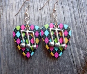 Triple Note Charm Guitar Pick Earrings with Surgical Steel Earwires - Picture 1 of 17