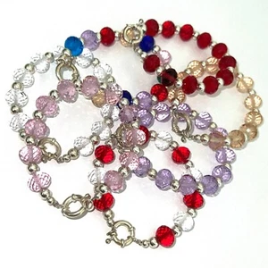 925 Pure Sterling Silver Balls with Synthetic Diamond Cut Crystal Beads Bracelet - Picture 1 of 38