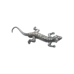 Broche broche broche trombón vintage de plata esterlina con estrás de lagarto - Imagen 1 de 18