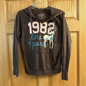 Arizona Jeans Company Felpa con Cappuccio Manica Lunga Marrone 1982 Love & Peace Donna Large L - Foto 1 di 4
