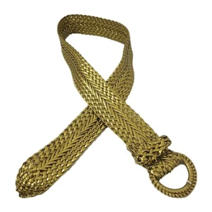 Cinturón Trenzado Tono Dorado Talla Grande Metálico 2 1/8" Ancho Cuero Vegano - Imagen 1 de 15