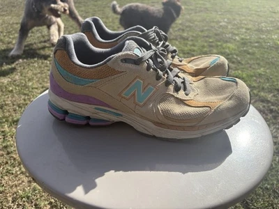New Balance x J. Crew 2002R Men's Sneakers Incense Tan, Teal Purple, Size 12 - Image 1 of 4