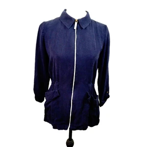 Giacca Zara Basic donna piccola blu navy tasche zip intera - Foto 1 di 7