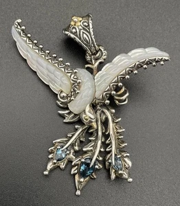 Barbara Bixby Sterling Silver & 18k Gold Phoenix Bird Pendant Enhancer MOP - Picture 1 of 12