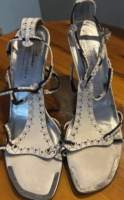 Sandalias de tacón Donald J Pliner de cuero blanco y negro talla 8,5 M Foto 1 de 4