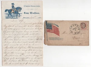 US 1866 POST-CIVIL WAR PATRIOTIC COVER & 3PAGE LETTER NEA MILWAUKEE FANCY CANCEL - Picture 1 of 10