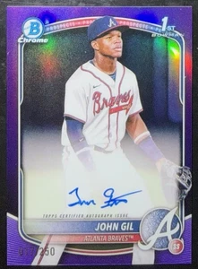 2025 BOWMAN CHROME JOHN GIL 1st /250 AUTO PURPLE ATLANTA BRAVES #CPA-JG - Picture 1 of 2
