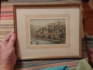 Vintage Color Etching Salzburg View Austria Ludwig Burgel 12" X 10" GC - Picture 1 of 5