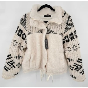 NWT Blank NYC Feeling Cozy Sherpa Sweater Jacket Cream Black Size L - Picture 1 of 13