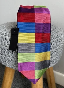 Duchamp London Blue Label 100% Silk Colourful Rectangles Geometric Tie NEW Tags - Picture 1 of 5