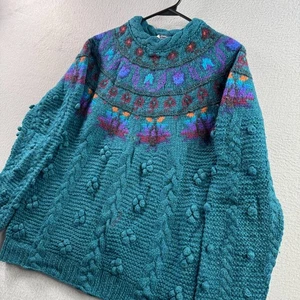 Vintage Woolrich Pullover Damen klein Grobstrick Wolle Bommel Oma - Bild 1 von 15