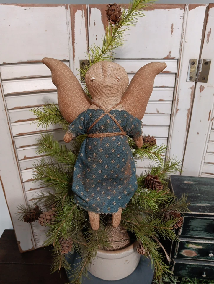 Primitive Folk Art  Cupboard Prairie Doll Angel Ornament  - Image 1 of 1