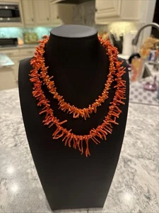 "2 collares de colección de rama de coral salmón primavera anillo broches 15 y 21"" graduados" - Imagen 1 de 11