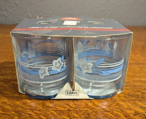 Lot de 4 verres à rochers vintage Libbey bleu brumeux tonnelle 10 oz années 90 fleurs rétro - Photo 1/10