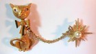 Vtg MCM CAT Siamese Pussy Sun Star Burst SWEATER GUARD BOW Brooch Pin Hollywood
