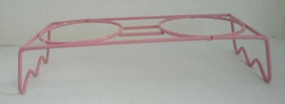 РОЗОВЫЙ двойной держатель миски для еды для маленькой собаки кошки ярко-розовый с виниловым покрытием металлическая проволока - Изображение 1 из 4