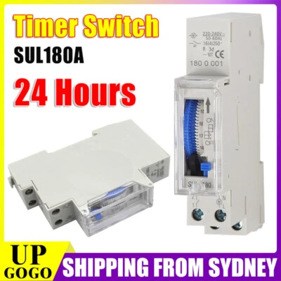 New 24 Hours Mechanical Programmable Din Rail Timer Switch Relay 220V AC 16A - image 1 of 4