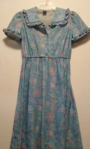 Vintage Dress ~ Women Sz 8 M/P - Blue & Pink Paisley/Floral Midi Bohemian 70's - Picture 1 of 13