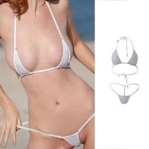 Frauen Sexy Micro Tanga G-String Brasilianischer Mini Top BH Bottom Bikini Sw DF - Bild 1 von 15