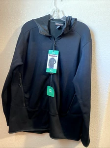 Kirkland Signature Men’s Hooded Fleece Jacket XL Wicking Black Stretch Full Zip - Picture 1 of 7