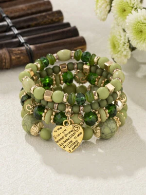 Pulsera envolvente de cuentas con capas apilables con dijes bohemio elástico multicolor unisex Foto 1 de 4