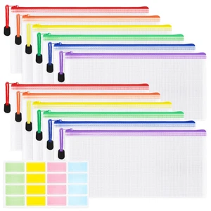 6 Pack Mesh Zipper Pouch with Label Pocket, Waterproof Zipper Bags - Picture 1 of 7