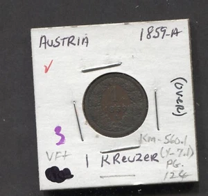 1859- Austria-VF+/ 1 Kreuzer - Picture 1 of 2