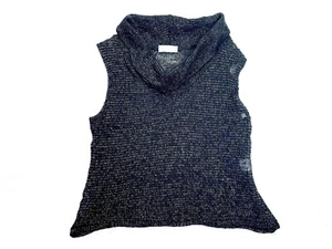Reference Women's Sz L Wool Blend Cowl Neck Sweater Black/Metallic Crop Top EUC - Picture 1 of 7