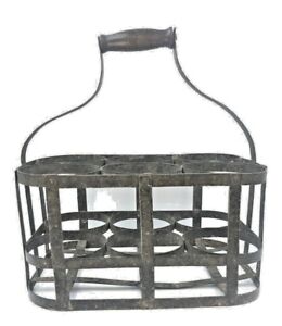 Vintage French Metal 6 Bottle Wine Carrier Basket