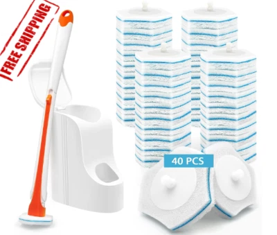 Cepillo de inodoro desechable con 40 piezas de recargas, juego de limpiador de baño de mango largo Foto 1 de 4