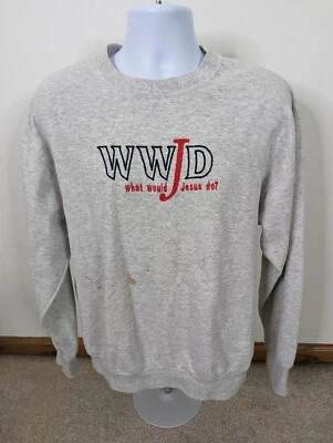 Vintage 90s What Would Jesus Do ? WWJD USA Crewneck Sweatshirt Large Distressed  - Image 1 of 3