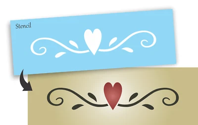 Stencils Joanie Country Heart Rustic Prim Swirl Farmhouse Border DIY Art Signs - Image 1 of 4