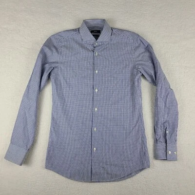 Camisa de Vestir Hugo Boss Para Hombre 15/38 Azul Blanco Geométrica Calce Ajustado Jason Abotonada Foto 1 de 4