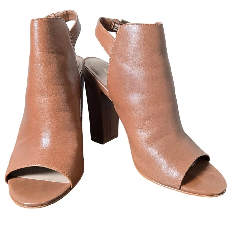 ALDO NOASSA Peep Toe Botines Cuero Tostado Tacón Bloque Cordones Talla 7.5 Foto 1 de 4