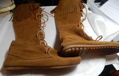 Minnetonka 1428 Mocassins de Couro Franja Alta Camurça Boho Botas com Cadarço Tamanho 8 - Imagem 1 de 4