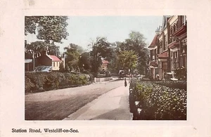STATION ROAD WESTCLIFF ON SEA ESSEX POSTCARD c.1910's SOUTHEND AJH SERIES - Picture 1 of 2