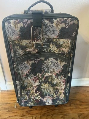 Vintage Atlantic Suitcase Tapestry Green Floral Luggage Telescoping & Wheels 22" - Image 1 of 4