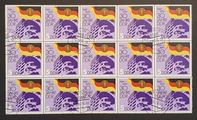 East Germany DDR Stamps 1979 30th Anniv 5pf block of 15 First Day cancel E2168 - Image 1 of 2