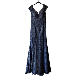 Jovani Sparkly Lace Evening Gown Size 8 Navy Mermaid Pageant Prom Wedding Dress - Picture 1 of 24