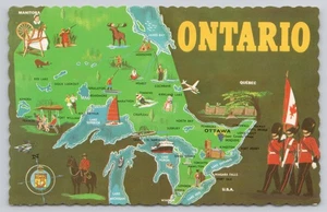 Ontario Canada Pictorial Illustrated Map Moose Hunting Boating Postcard - Picture 1 of 2