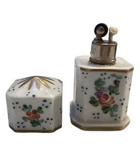 Vintage Lighter Hand Painted Porcelain Ceramic Flowers Gold Detail France - Picture 1 of 6